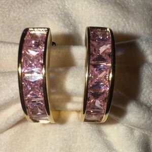 18k Gold Plated Pink and Gold Hoop Earrings